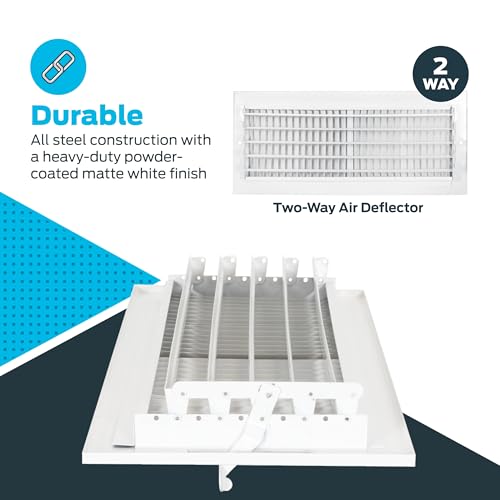 EZ-FLO 16 x 6 Inch (Duct Opening) Air Vent Cover for Wall or Ceiling, Two-Way Ventilation Register, Solid Steel HVAC Register Cover, White, 61663 - size: 16 in. x 6 in.