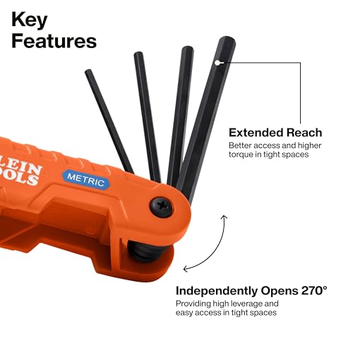 Klein Tools 70550M Pro Folding Hex Key Set, 10-Key Metric Sizes 1.5mm to 12mm, Industrial Strength Heat Treated Alloy Steel - style: 10-Key Metric