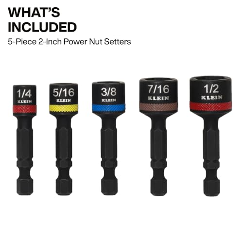 Klein Tools 32925S Nut Setter Set, Magnetic Impact Driver Set, 2-Inch Power Nut Drivers, Color-Coded, SAE, Impact-Rated, 5-Piece - size: 2-Inch/5-Piece Set