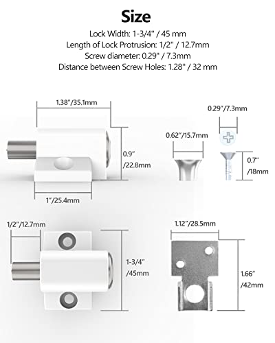 Lock, 2 Pack Sliding Door Window Lock, Push-in Key Lock, Patio Door Locks for Home Office Classroom (White)