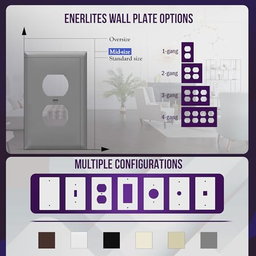 ENERLITES Mid-Size Duplex Outlet Covers Wall Plate, 1 Pack, Gray - color: Gray, size: Mid-Size