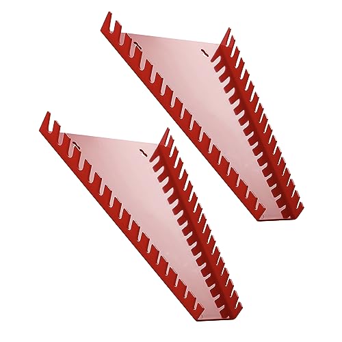 Reniteco Plastic Wrench Organizer, Premium High-density Wrench Holder, Large Wrench Racks for Wall and Tool Box, 32 Slots Fit SAE&Metric Wrench Tray(2Red) - color: Red, size: 2PC