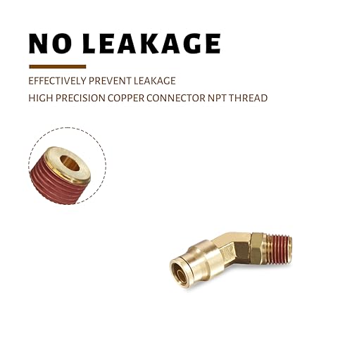 45° Swivel Elbow Push-to-Connect Fittings, 5PCS Brass C36000 Male Elbow Connectors for Nylon Tubing in Pneumatic Systems (1/4"OD x 1/8" NPT) - size: 1/4"OD x 1/8" NPT