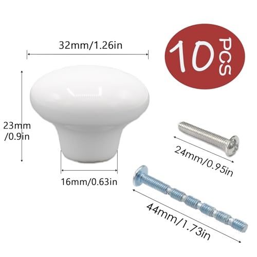 10-Pack Ceramic Cabinet Knobs White 32mm Round Drawer Pull - color: White