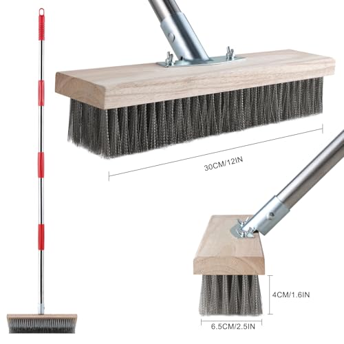 Mitclear Wire Broom with 57'' Long Handle Remove Moss on Patio Concrete