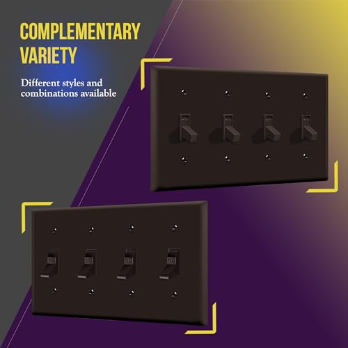 ENERLITES Quad Toggle Light Switch Wall Plate, Standard Size 4-Gang 4.50" x 8.19", Unbreakable Polycarbonate Thermoplastic, 8814-BR, Brown - color: Brown, size: Standard Size