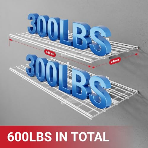 FLEXIMOUNTS 2-Pack 2x4ft Garage Shelving with Hooks, 600lbs Load, White - color: White, size: 2 pack-2x4 ft w/hooks