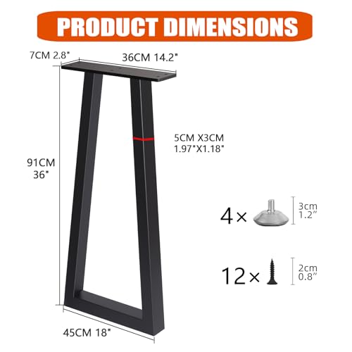 36 Inch Metal Bar Table Legs Trapezoid, Heavy Duty Industrial Style Counter Height Table Legs with Adjustable Feet Pads, DIY Kitchen Island Standing Desk, Set of 2, Black - size: H36" T
