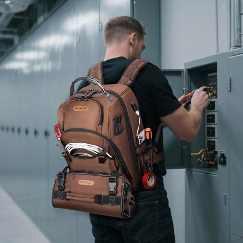 WELKINLAND 70Pockets HVAC Tool Backpack With Tool Roll, Tool Bag Backpack