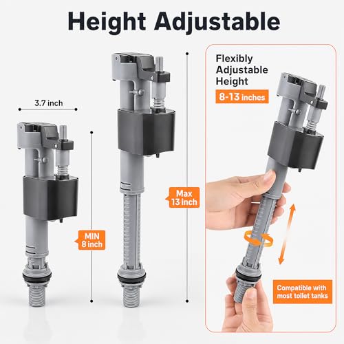 Toilet Fill Valve Replacement Kit, Adjustable 8"–13" Toilet Tank Fill Valve, Standard 7/8" Inlet Toilet Repair Kit Inside Tank, Quiet Refill Water, Easy DIY Fix for No Fill or Slow Filling Toilets
