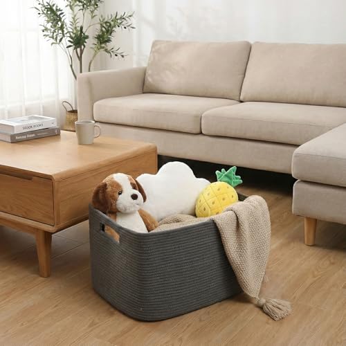 JMvicyroam 65L Large Woven Cotton Rope Blanket Basket, Grey - color: Grey, size: 65L