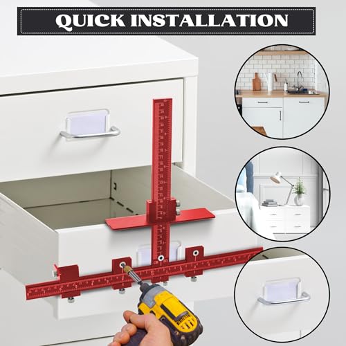 Cabinet Hardware Jig,Aluminum Alloy Cabinet Handle Template Tool-Cabinet Jig for Fast and Accurate Installation of Handles and Pulls (Red) - color: Red