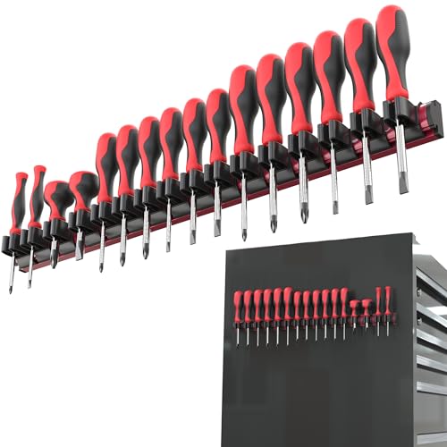 Olsa Tools Magnetic Screwdriver Organizer, Red, Holds 16 Screwdrivers - color: Red Organizer / Black Clips