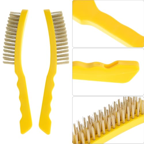 QWORK Wire Scratch Brush, 2 Pack 11 Inch Heavy Duty Stainless Steel Wire Brush with Ergonomic Plastic Handle, Rust Remover & Welding Slag Cleaner for Metal, Paint & Scale