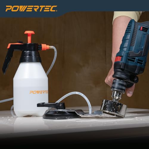 POWERTEC Wet Diamond Hole Saw Kit – 7-Piece Set with Suction Mount Drill Guide, Water Tank & Hose for Wet Drilling in Tile, Porcelain, Granite, Marble, Glass & Ceramics (14908) - size: Wet Diamond Hole Saw Kit, style: 7 Piece Hole Saw Kit