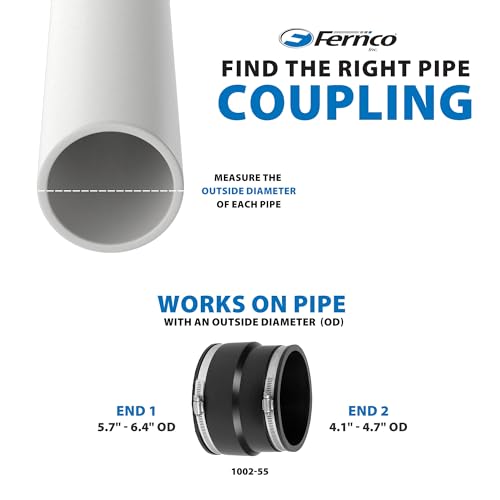 Fernco P1002-55 Flexible PVC Pipe Coupling for Clay to Cast Iron, Plastic or Steel Plumbing Connections