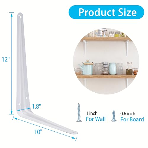20 Pack Shelf Brackets 12 Inch, White Metal Brackets for Shelves, L Shape Shelving Brackets (White, 12" x 10") - color: White, size: 12" x 10"