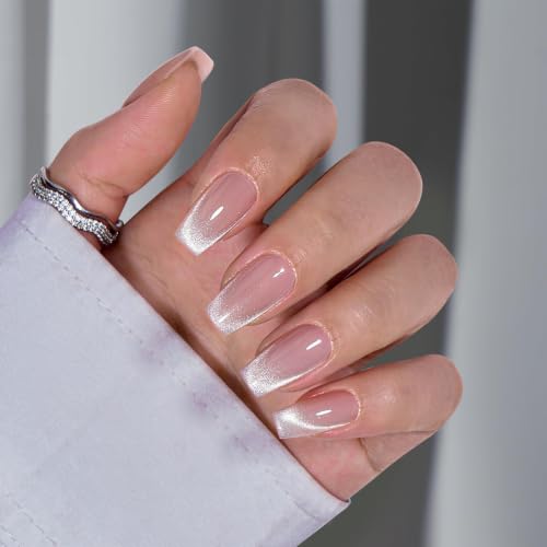 BTArtbox Press On Nails, Milky Way, Short Coffin, Cat Eye French, 32Ct - color: A1-Milky Way