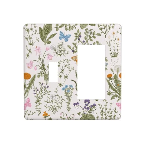 Botanical Herbs Floral Vintage Butterfly Wildflowers Outlet Covers 1 Toggle 1 Rocker Combination Decorative Wall Plate Electrical Switch Plates Light Switch Cover Plate for Farmhouse Living Room Decor - color: Botanical Herbs Floral Vintage Butterfly Wild
