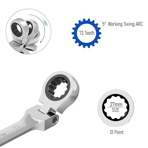 27mm Flex-Head Ratcheting Combination Wrench, 27mm Metric - size: 27mm