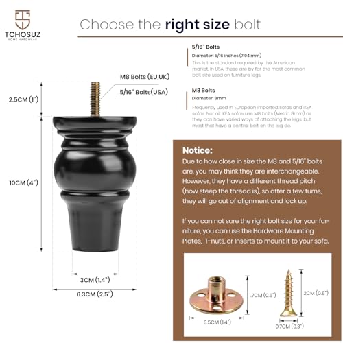 4 inch Solid Wood Bun Feet Black 4-Pack with Pre-drilled M8 Bolts - color: Black