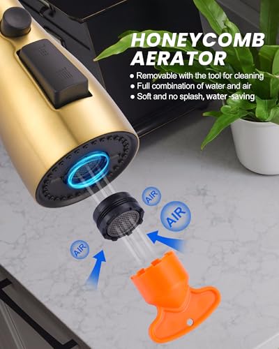 Metal Kitchen Faucet Spray Head Replacement 3 Modes with 9 Adapters - color: Brushed Gold