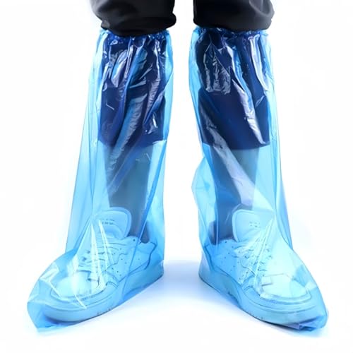 16 PCS Shoe Covers Disposable Non Slip,19 inch Tall,Thickened Waterproof Shoes Covers,Long Plastic Waterproof Shoes and Boots for Rain Covers Thicken Shoe Protector for Men and Women (8 Pairs,Blue) - color: Blue