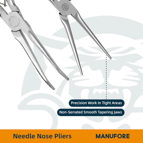 MANUFORE 2-Piece 6 Inch Green Mini Needle Nose Pliers with Non‑Serrated Jaw - color: Green