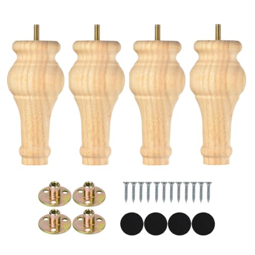 Michanco M8 Bolt Furniture Legs 6 Inch Wooden Bun Feet Set of 4, Replacement Legs for Chair Ottoman Dresser Unfinished - color: 6 Inch Unfinished