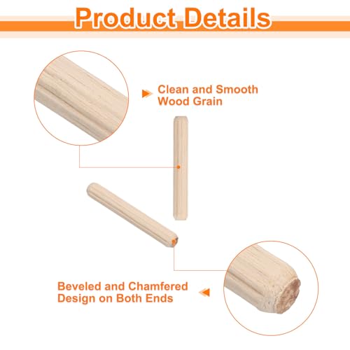 uxcell 100Pcs 3/16" x1-3/8 Wooden Dowel Pins,Grooved Fluted Pin - size: 3/16" x 1-3/8"