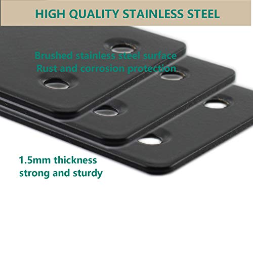 10 Pack Flat Straight Brace Brackets,ULIFESTAR Stainless Steel Mending Bracket Plate Metal Shelf Support Fixing Joining Plate for Furniture,Wood,Shelves,Cabinet with Screws Black (38x60mm/1.5x2.4'') - size: 38 x 60 x 2 mm
