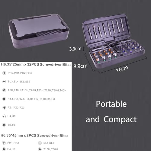 42 in 1 Magnetic DIY Ratchet Screwdriver Set,Multi Bit Screw Drive with Storage Case, Portable Compact Repair Tool Kit for Furniture, Bicycle,Watch,Computer, (42 in 1 Gray) - color: 42 in 1 Gray