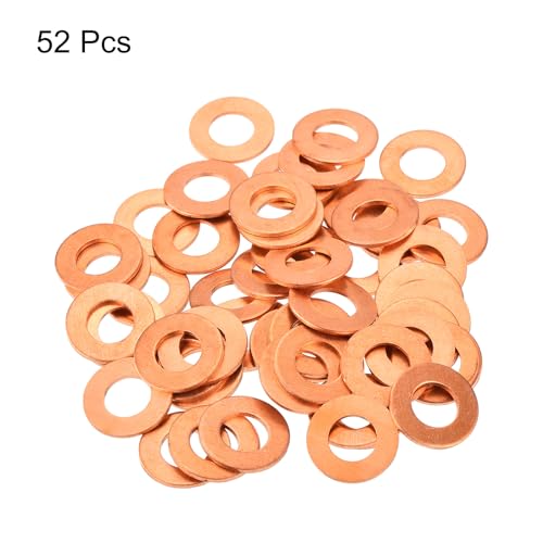 MECCANIXITY 52 Pcs Flat Copper Washers, 7x14x1mm Copper Upgraded Flat Metric Sealing Crush Ring Washers for Hydraulic Fittings Screw Bolt Nut Electronic Repair - size: 7x14x1mm
