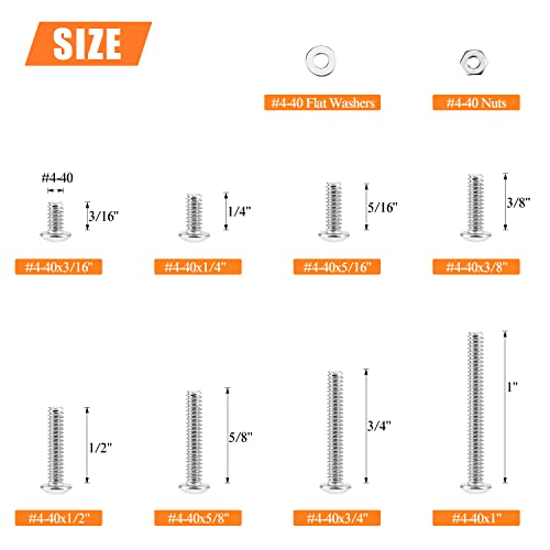 HELIFOUNER 250 Pieces #4-40 x 3/16" 1/4" 5/16" 3/8" 1/2" 5/8" 3/4" 1", Button Head Socket Cap Screws Bolts Washers Nuts Kit, Coarse Thread, Fully Machine Threaded, 304 Stainless Steel - size: #4-40, style: Button Head