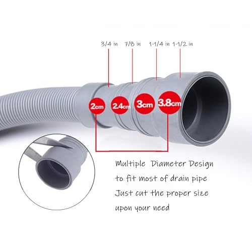 HLMOptimo 6 Feet Washing Machine Drain Hose Flexible Dishwasher Drain Hose Extension Kits Corrugated Washer Hose w/ 1 Adapter 2 Clamps 1 U-Bend Holder Upgraded Version - size: 6 ft