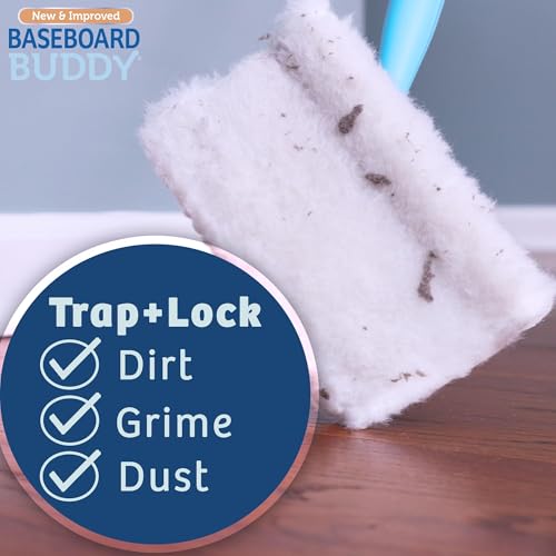 Baseboard Buddy | Lightweight Home Cleaning Essential, Perfect for Baseboards, Moldings & Walls, Glide & Wipe Trapping & Locking Dirt & Dust | As Seen on TV, (1 Baseboard Buddy & 3 Reusable Pads)