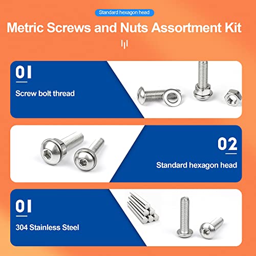 NINDEJIN Black & Silver Hex Socket Head Screws Bolts Nuts and Flat Washer Assortment Kit(Hex Socket Flat/Button/Cap Head) (580Pcs Hex Cap Head Socket Screws Nuts) - size: 580 Hex Button Head Socket Screws Nuts
