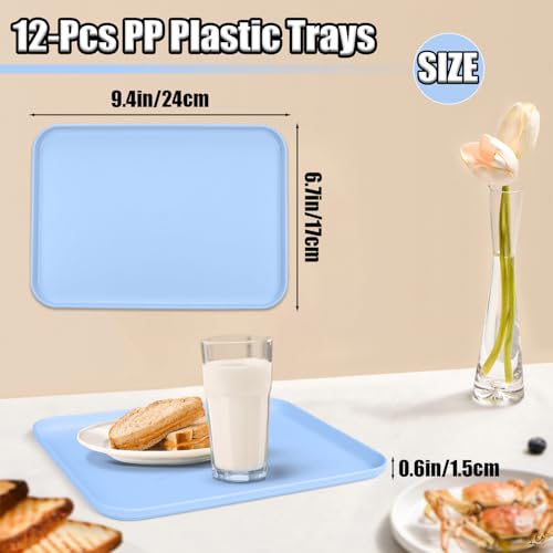 Plastic Serving Trays, 12 Pack Cafeteria Trays Plastic Fast Food Tray for DIY Projects, Painting, Beads, Organizing Supply, 9.4 X 6.7 X 0.6 Inches (Light Blue) - color: Light Blue