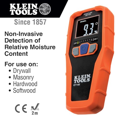 Klein Tools ET140 Pinless Moisture Meter for Non-Destructive Moisture Detection in Drywall, Wood, and Masonry; Detects up to 3/4-Inch Below Surface - style: Moisture Meter