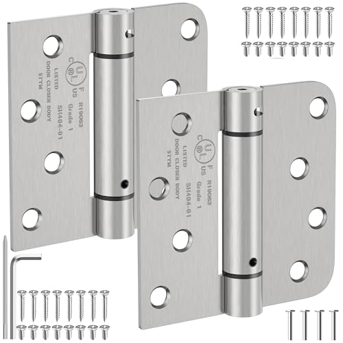 4 Inch Self Closing Door Hinges, Brushed Nickel Spring Loaded Hinges 2 Pack - color: Brushed Nickel, Square & 5/8" Radius, size: 4" 2 Pack