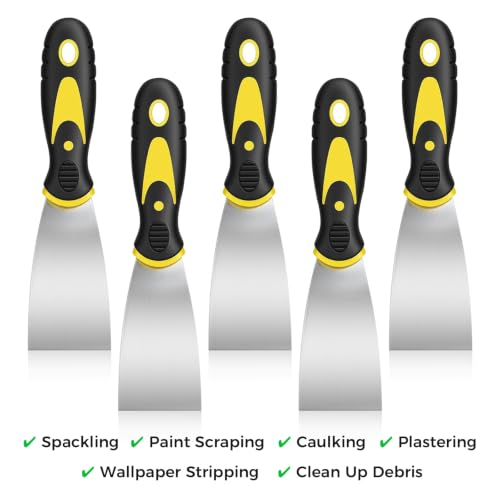 5 PCS Putty Knife Set, 2 Inch Stainless Steel Spackle Knives, Paint Scraper for Drywall Repair, Wallpaper Removal, Plaster Scraping, Patching Holes – Scraper Tool for DIYers & Homeowners (2 Inch) - size: 2 Inch