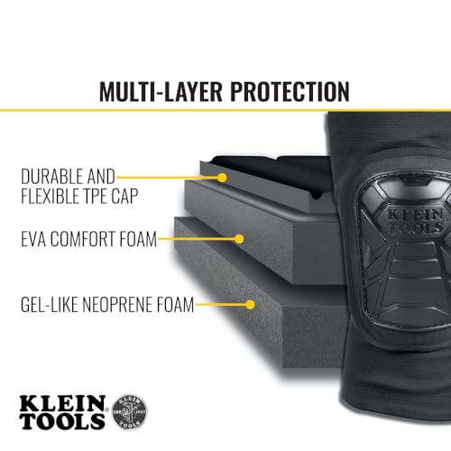 Klein Tools 60630 Tough-Flex Knee Sleeves for Work, Construction, Low-Profile Sleeve with Zipper, Gel-Like Foam, Black, L/XL - size: L/XL