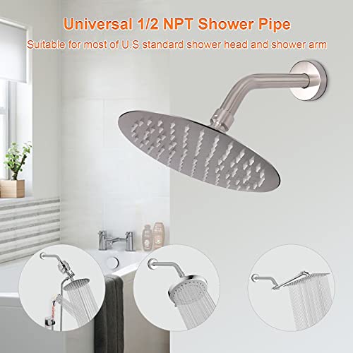 Shower Arm with Flange and Teflon Tape, Wall Mounted Shower Pipe 304 Stainless Steel Extension Arm for Fixed Shower Head & Handheld (6 Inch, Brushed Nickel) - color: Brushed Nickel, style: 6 Inch