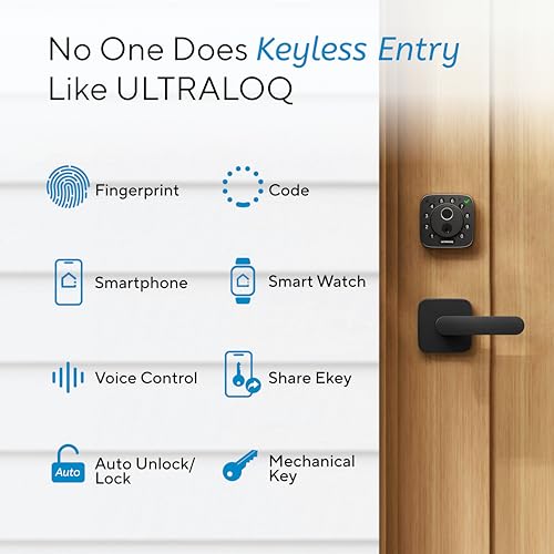 ULTRALOQ 2026 Upgrade Bolt Fingerprint Smart Lock in Black, Biometric Deadbolt with Built-in WiFi, Keyless Entry Door Lock, App Remote Control, 10 Months Battery, IP65 Waterproof, BHMA Grade AAA - size: Fingerprint+WiFi