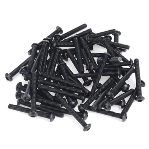 105 Pieces M3 x 25mm Button Head Socket Cap Screws, Thread Pitch 0.5mm, Sutemribor M3 Black Screws, 10.9 Grade Alloy Steel, Black Oxide Finish, Fully Threaded - size: M3 x 25mm, style: Button Head