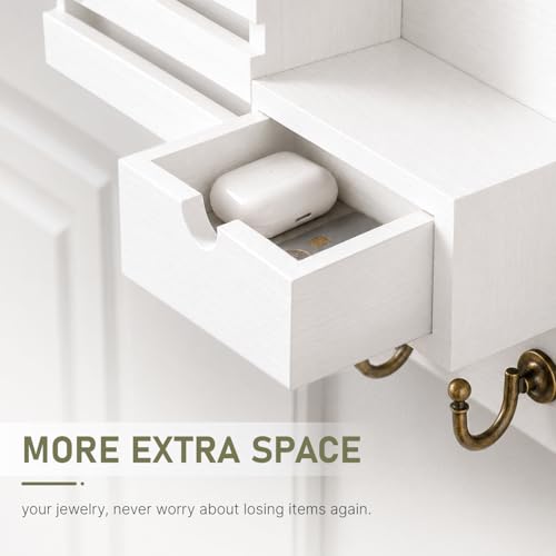 FifthQuarter Key and Mail Holder Wall Mount with Drawer and 6 Sturdy Hooks - color: A-White