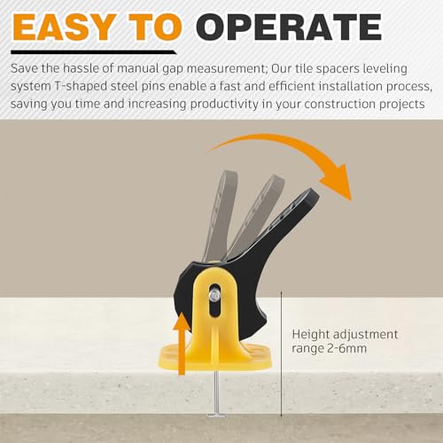 Nuanchu Tile Leveling System Kit 200 Reusable Tile Spacers + 200 1/16'' Replaceable Spare Steel T-pin, Leveling Clips Fit 8-12mm Floor Compounds Set for Wall & Floor (Yellow) - color: Yellow