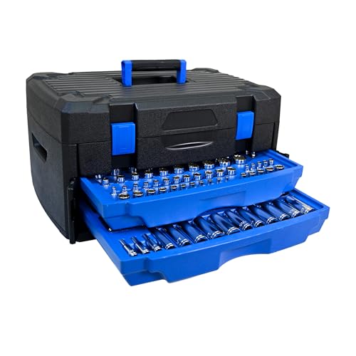 266PCS Tool Set, Socket Ratchet Wrench Tool Kit with Portable Drawer Tool Box, Complete Tool Box Set Hand Tool Set with Storage Case, Mechanic Tool Set for Home Auto Repair Garage DIY - color: 266pcs - Black&blue