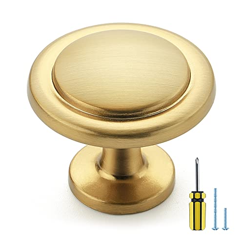 Ravinte Brushed Brass Solid Knobs Gold Kitchen Cabinet Pulls,5 Pack,Round-1 - style: Retro