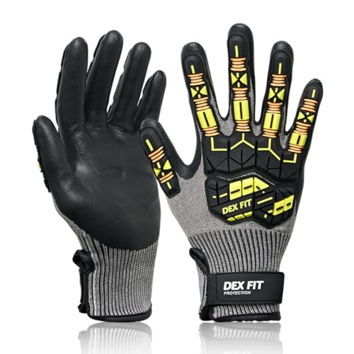 DEX FIT SSG513 Impact Stainless Steel Cut Resistant Gloves, ANSI A5, Durable Non-Slip Nitrile Grip, Touchscreen, Comfort Stretchy Fit, Thin & Breathable, Machine Washable; Gray S (7), 1 Pair - color: A5 Gray Impact, size: Small (1 Pair)